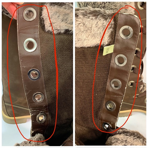 Timberland Mirney Lace Up Tall Boots w/ Faux Fur Tongue Collar Sz 7 Brown Winter - Picture 12 of 15